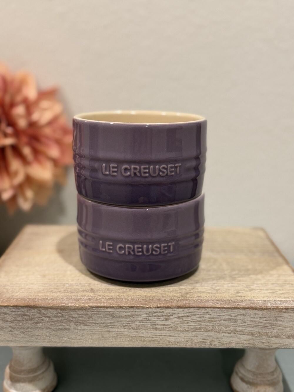 Le Creuset 7-oz. Stoneware Round Straight Wall Ramekins Ultra Violet Set/2 NWT
